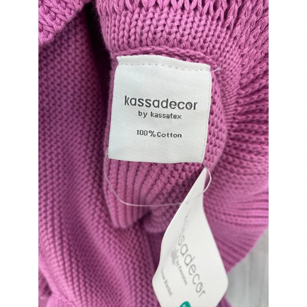 Kassadecor Throw Blanket Orchid Purple Cotton Knit Ruffle Trim Kassatex Cottage